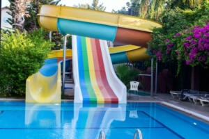 A small pool for children with attractions in the cozy courtyard of the hotel.